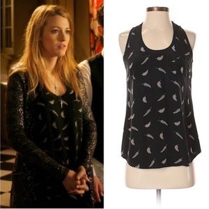 Joie Silk Feather Print Racerback Pocket Tank Serena Van DerWoodsen.  Size M